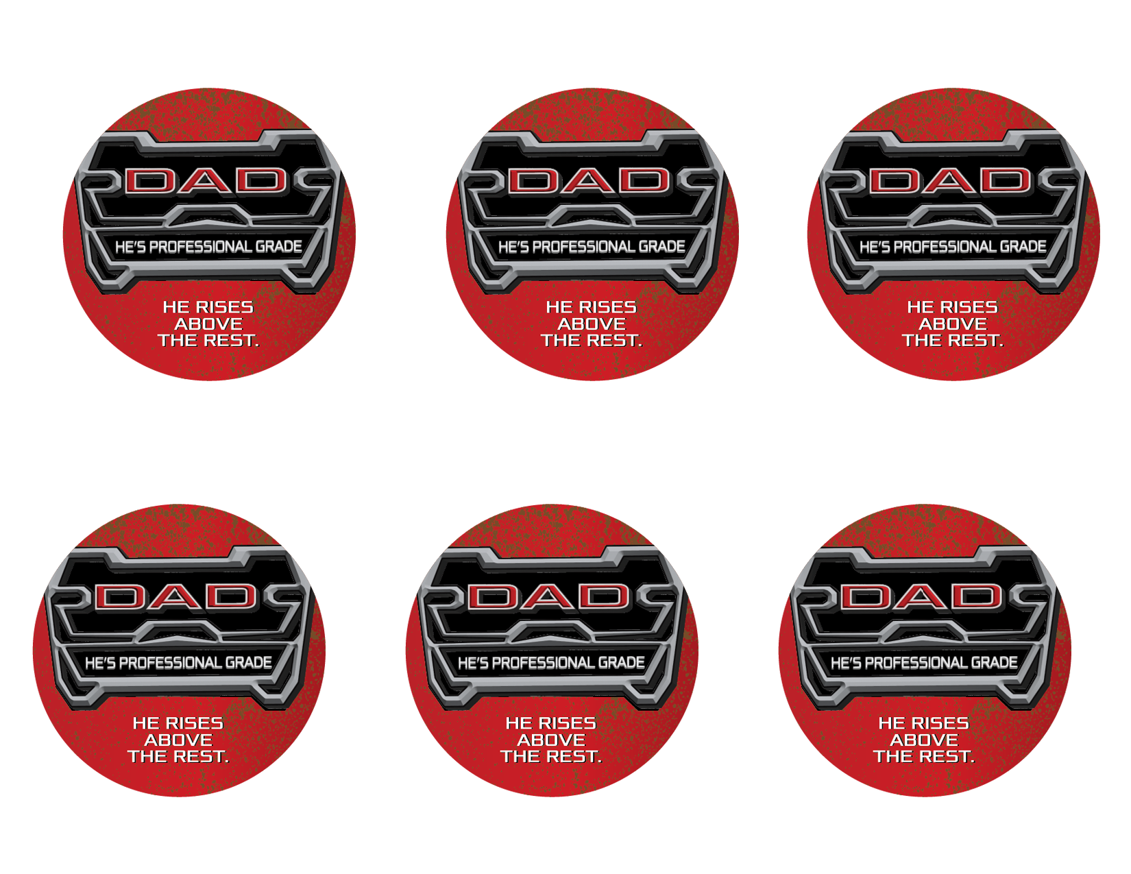 A sheet of custom DAD Professional Grade stickers
